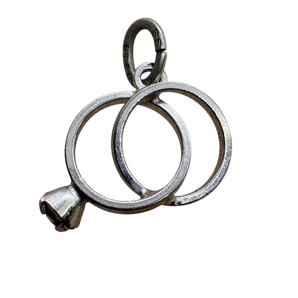 Vintage Interlocking Wedding Ring Charm Silver Tone Sterling Jump Ring Solitaire